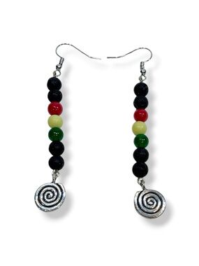 Handmade Rasta Reggae gemstone Drop Earrings with spiral Accents